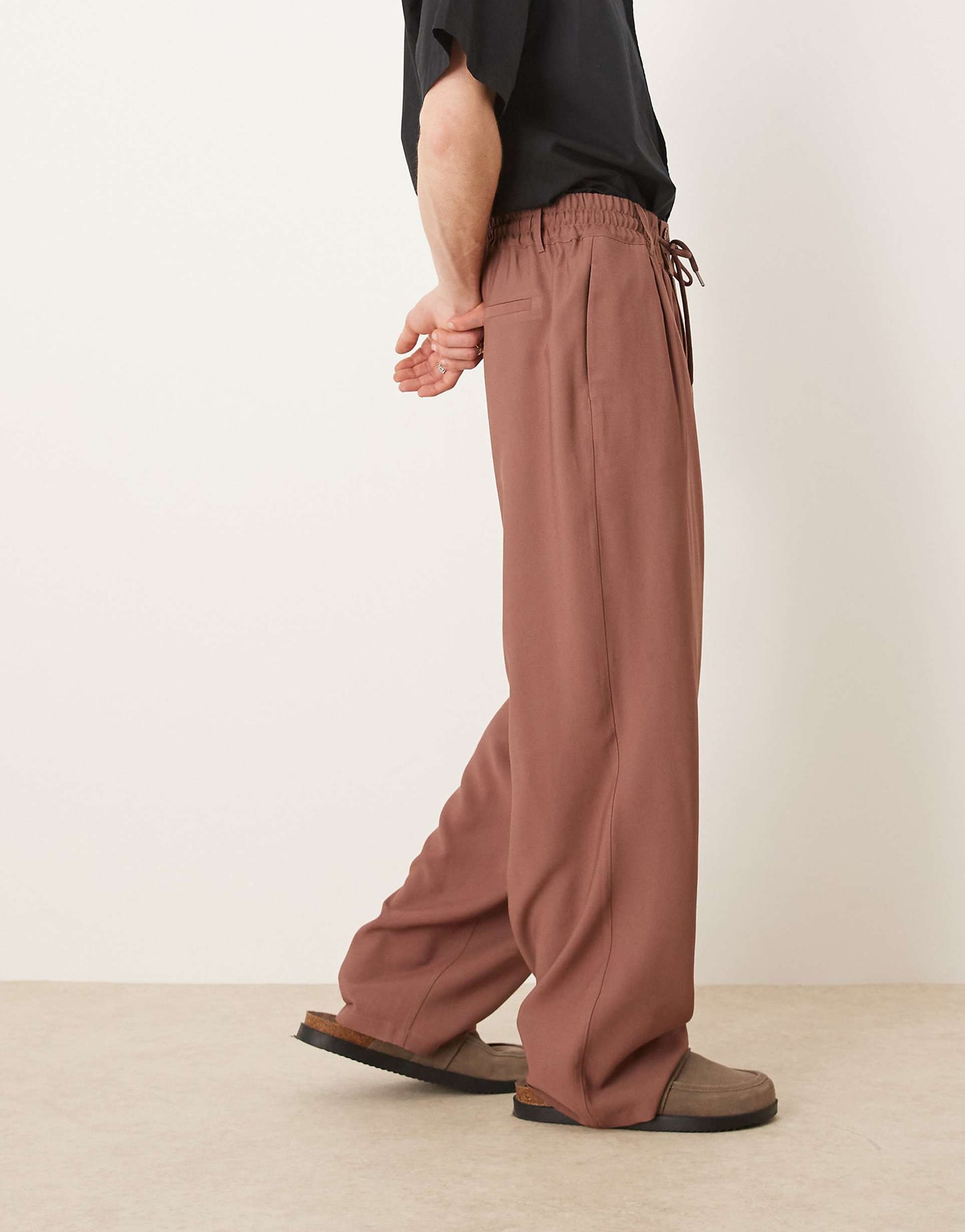 Loose Fit Smart Trousers With Wide Waistband And Elasticated Waist