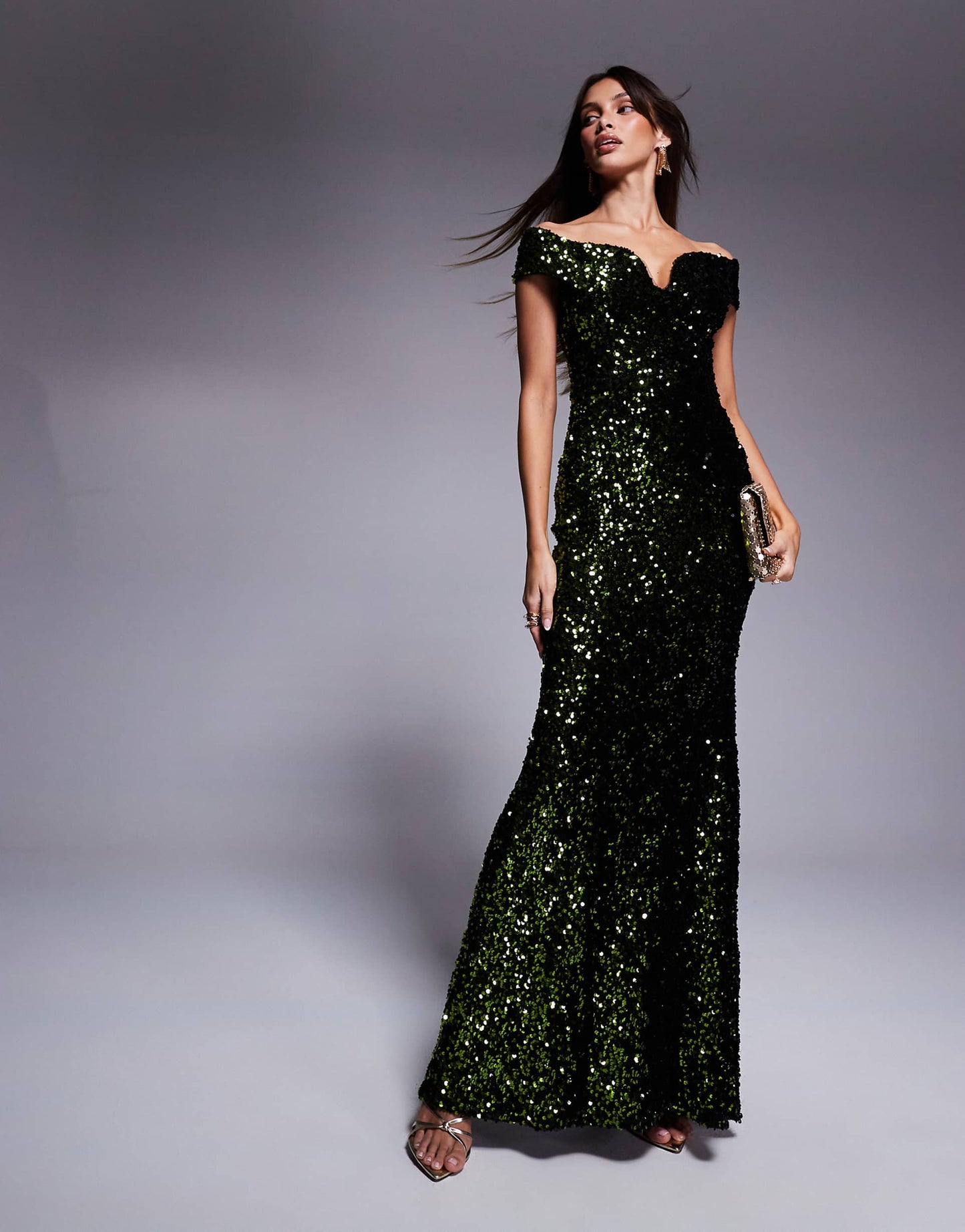 Goddiva Sequin Velvet Evening Maxi Dress