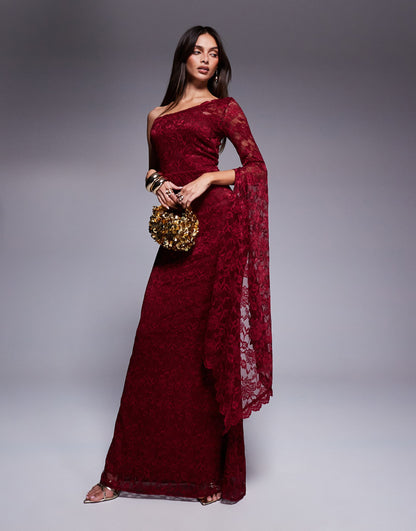 One Shoulder Scalloped Neck Maxi Dress
