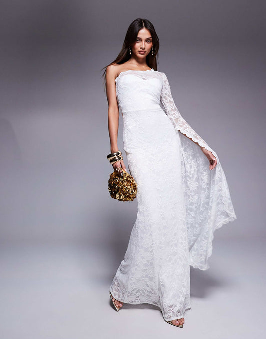 One Shoulder Scalloped Neck Maxi Dress