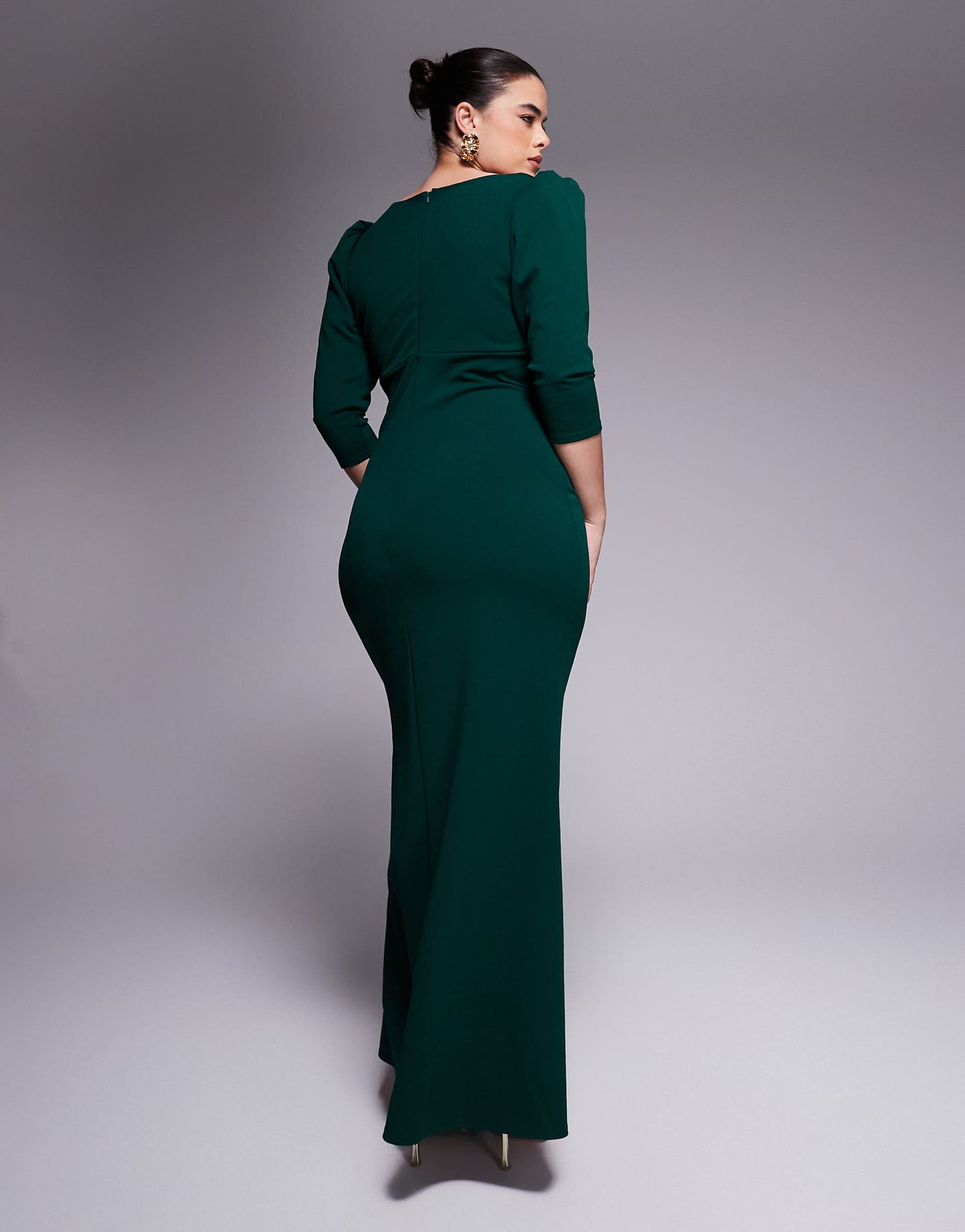 Curve Three Quarter Faux Wrap Neck Maxi Dress