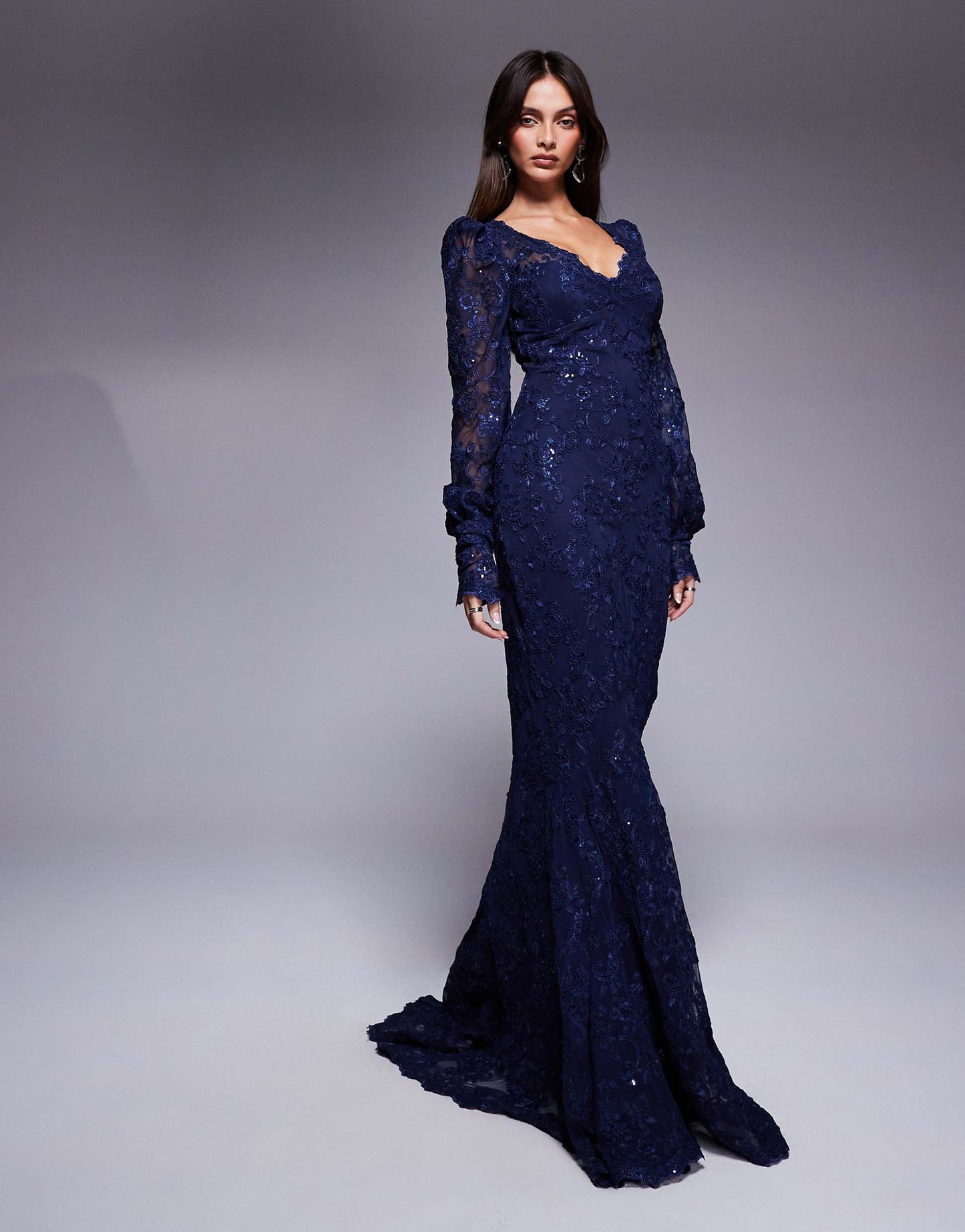 Embroidered Lace Scalloped Edge Maxi Dress
