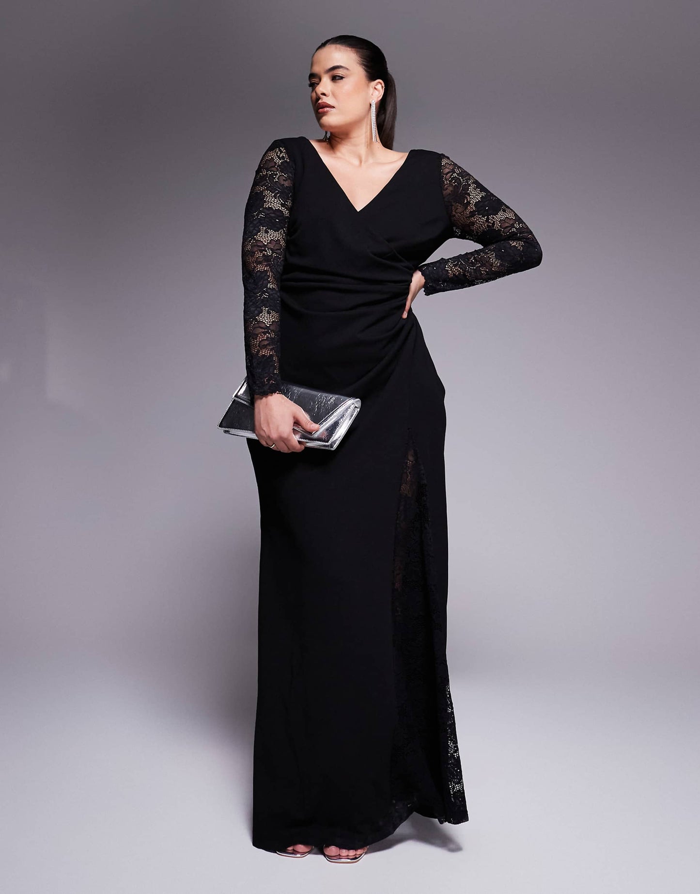 Curve Scuba & Lace Wrap Maxi Dress