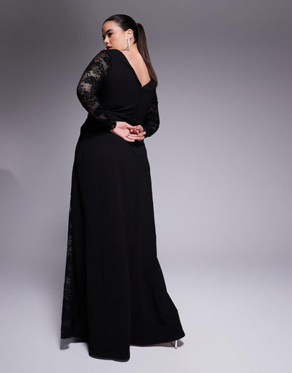 Curve Scuba & Lace Wrap Maxi Dress