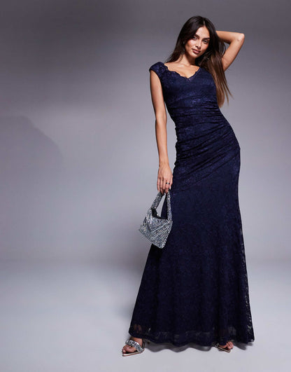 Off The Shoulder Scalloped Neck Maxi Dress