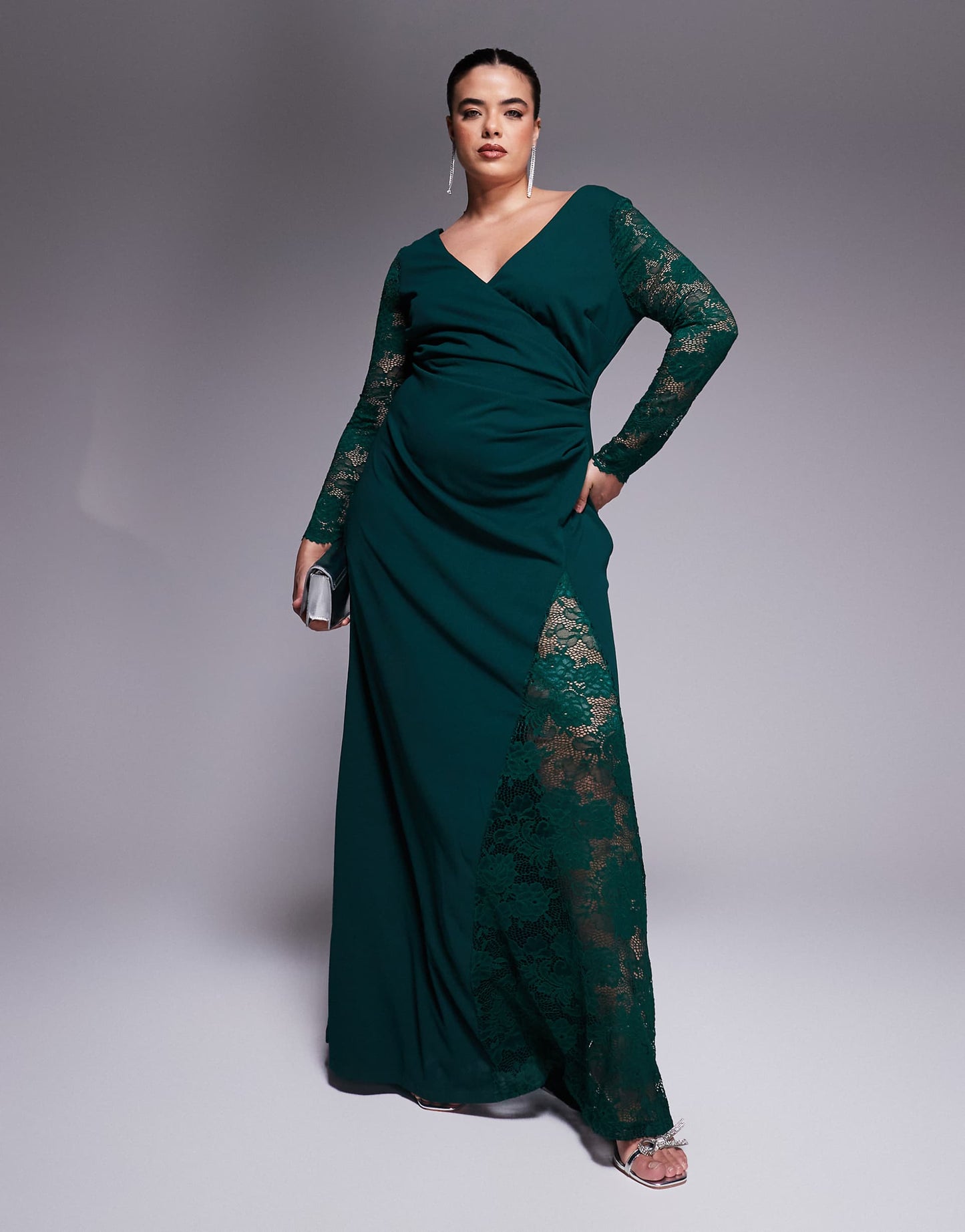 Curve Scuba & Lace Wrap Maxi Dress