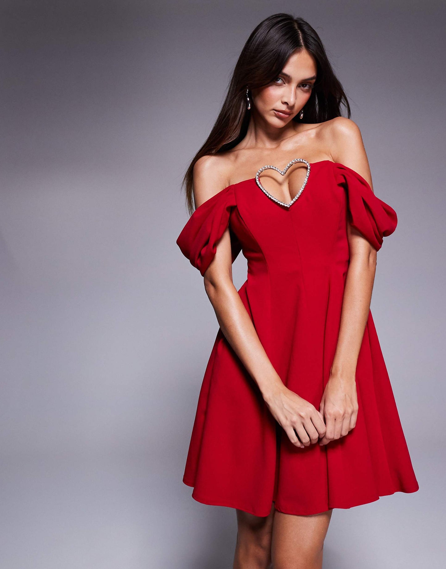Diamante Heart Trim A Line Mini Dress
