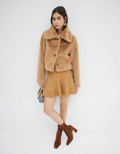 Faux Fur Button Up Jacket