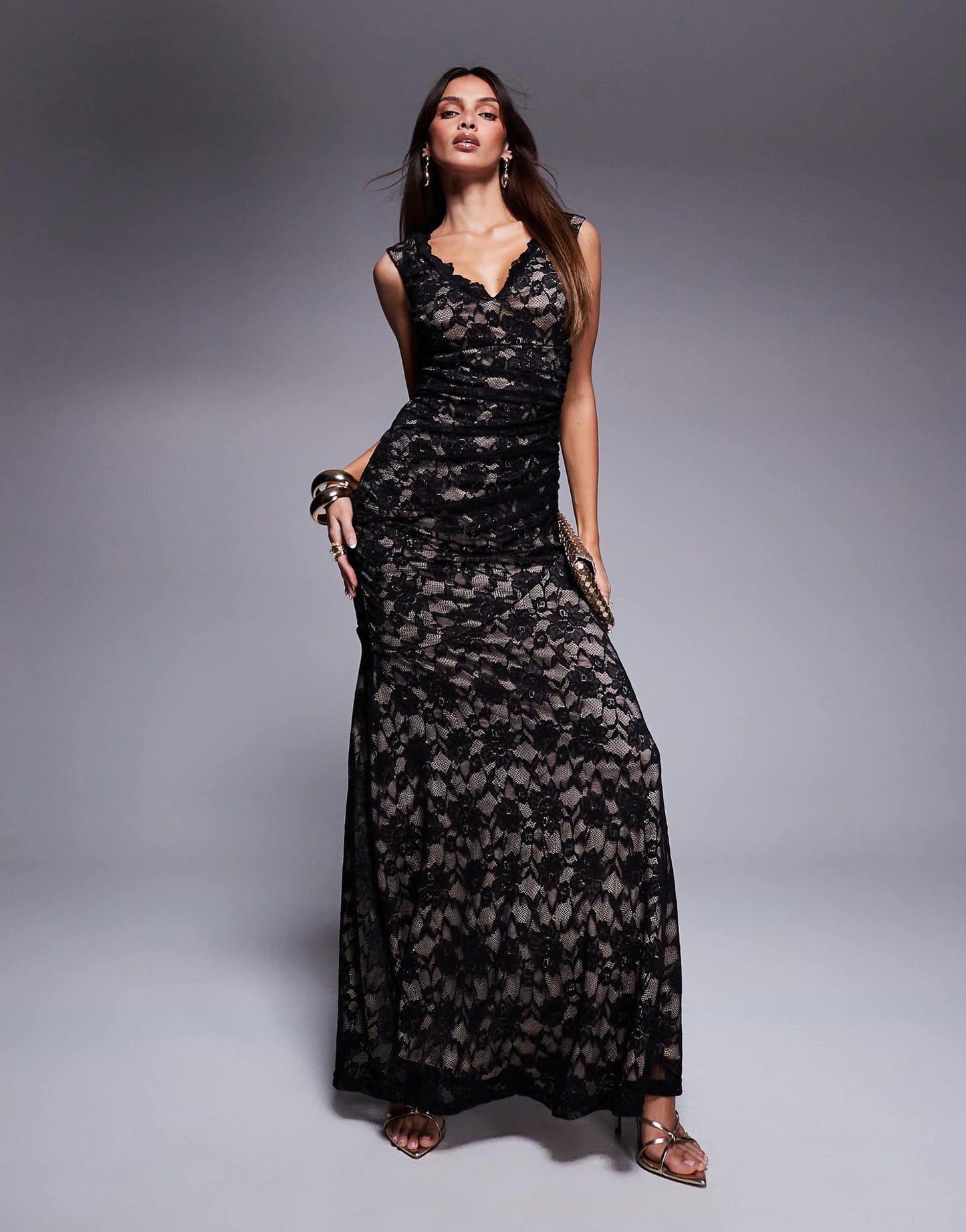 Off The Shoulder Scalloped Neck Maxi Dress