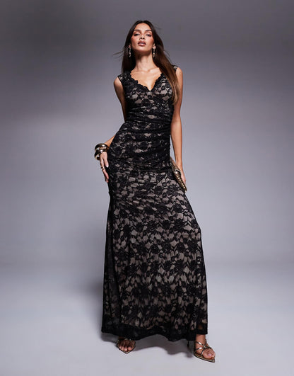 Off The Shoulder Scalloped Neck Maxi Dress