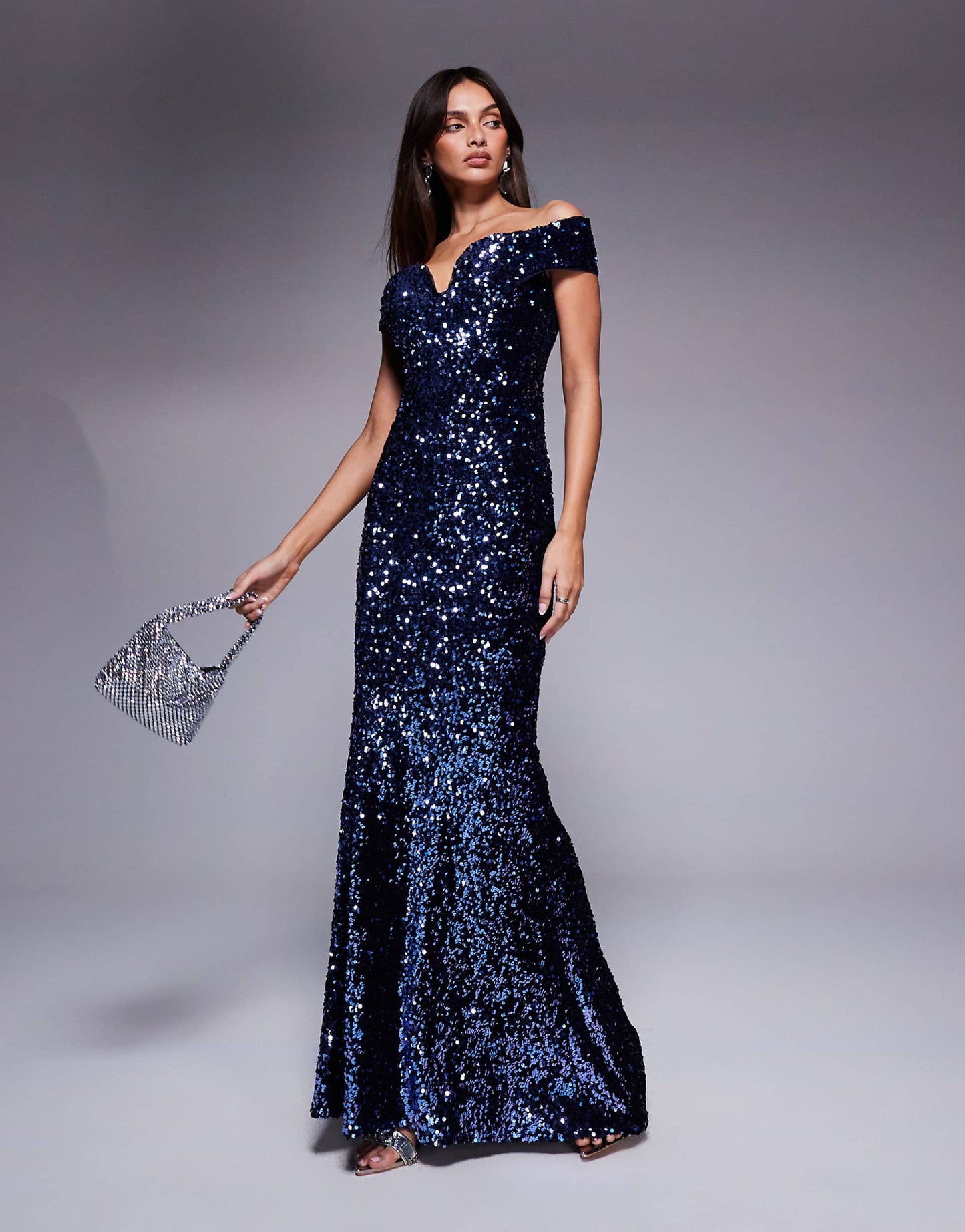 Goddiva Sequin Velvet Evening Maxi Dress