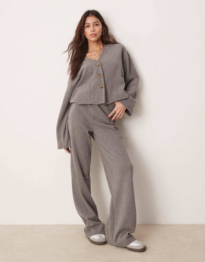 Soft Touch Wide Leg Co-Ord Trouser And Cardigan