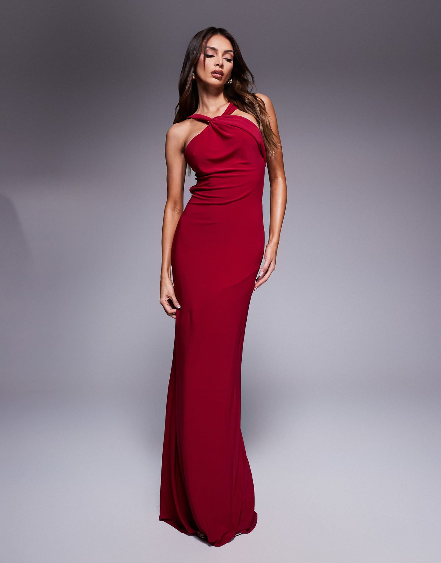 Halter Maxi Dress With Knotted Back Trim Detail