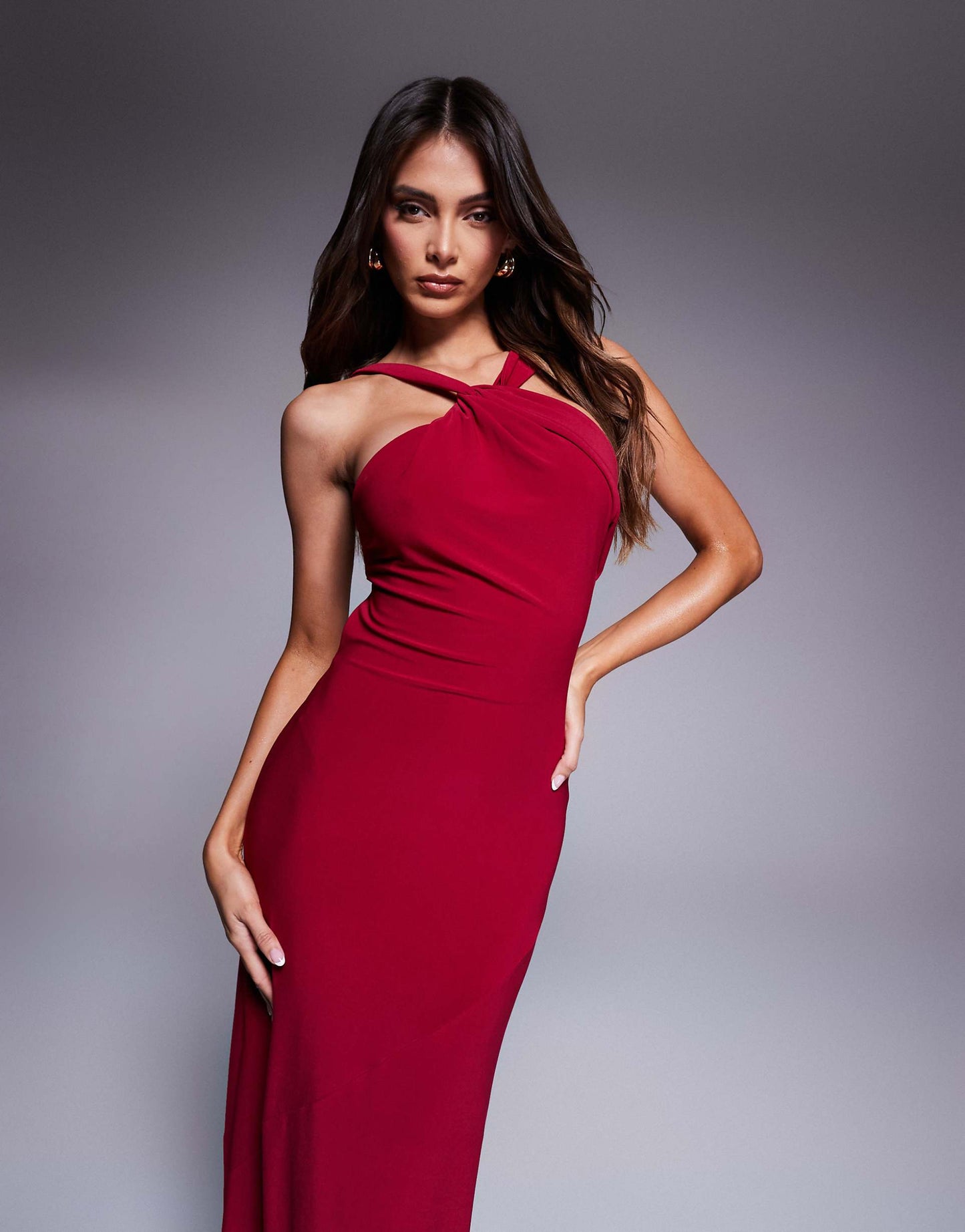 Halter Maxi Dress With Knotted Back Trim Detail