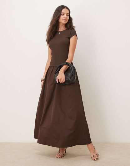 Texture Mixed Woven Skirt Maxi Dress