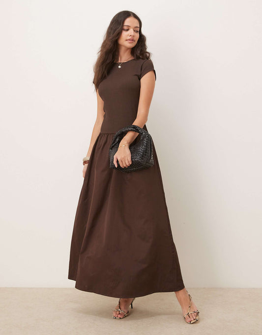 Texture Mixed Woven Skirt Maxi Dress