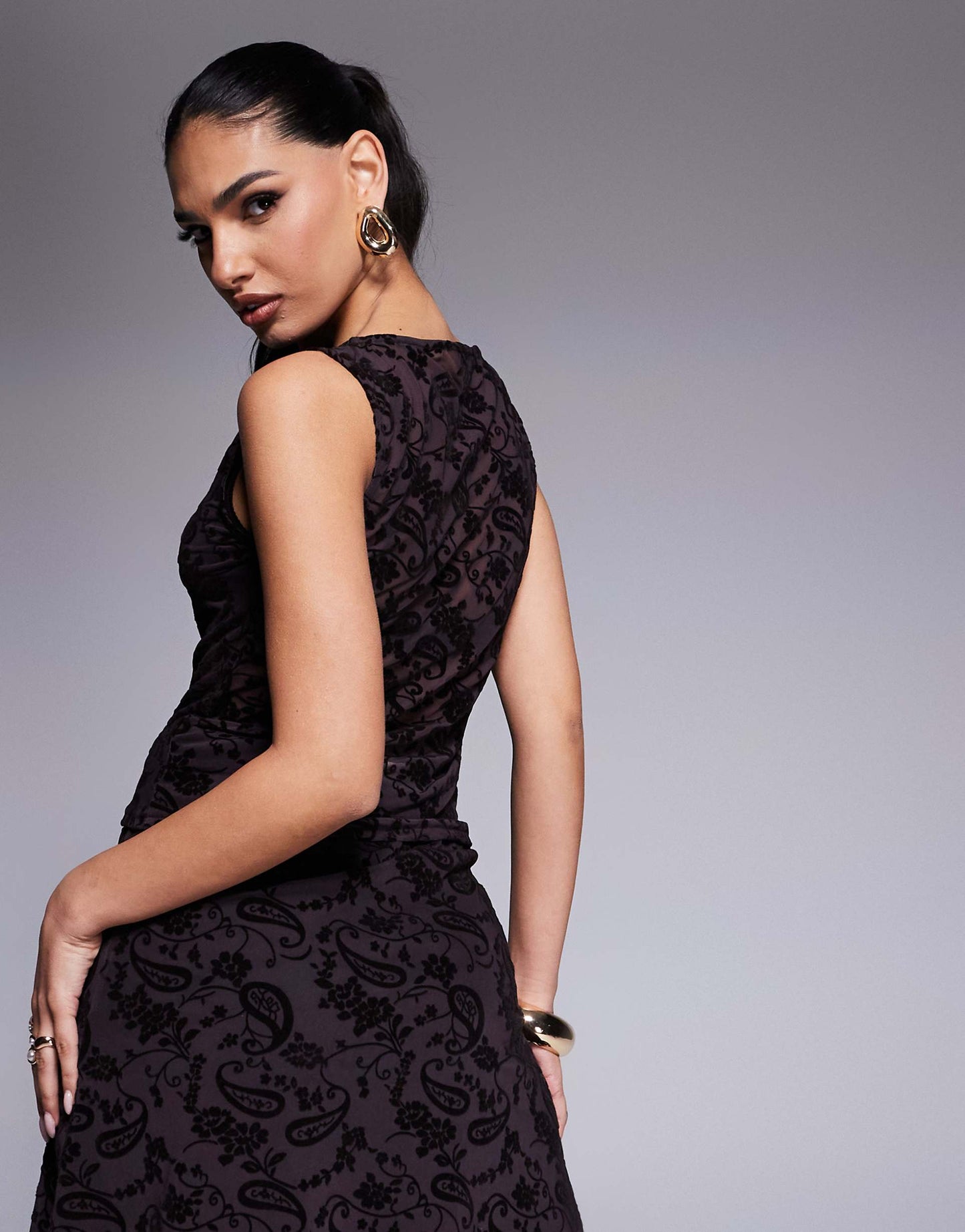 Paisley Flocked Slash Neck Top Co Ord