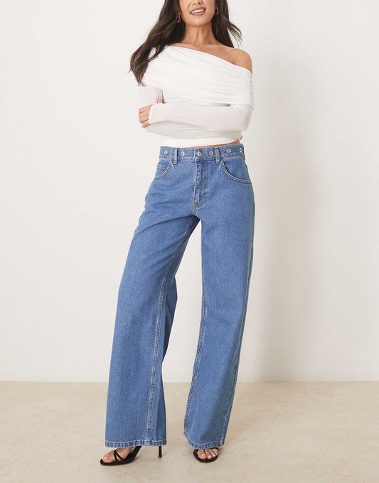 Bleached Boyfriend Jean With Eyelet Waistband