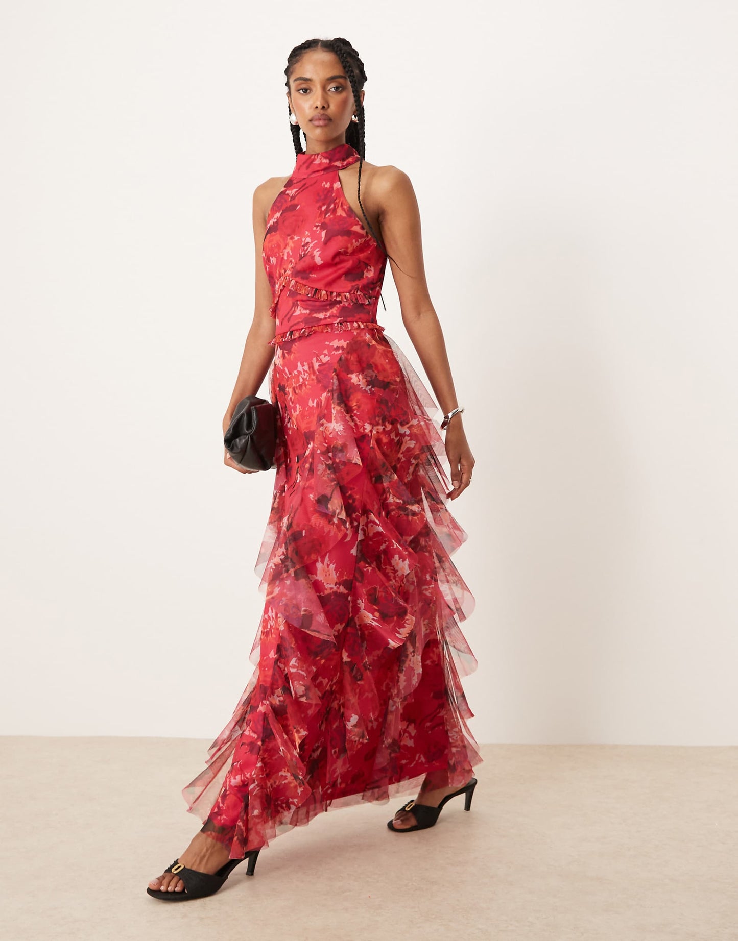 Halterneck Ruffle Midaxi Dress