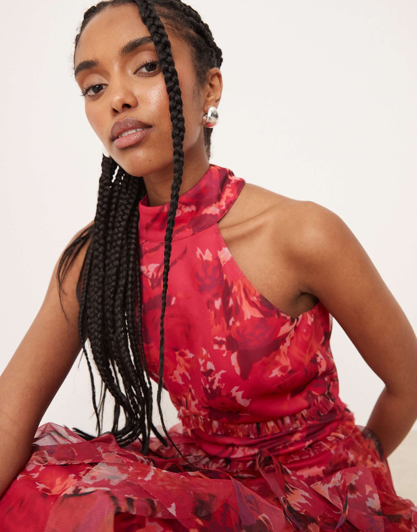 Halterneck Ruffle Midaxi Dress
