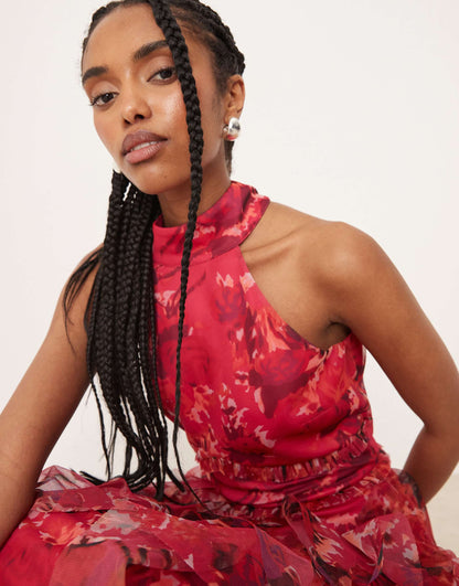 Halterneck Ruffle Midaxi Dress