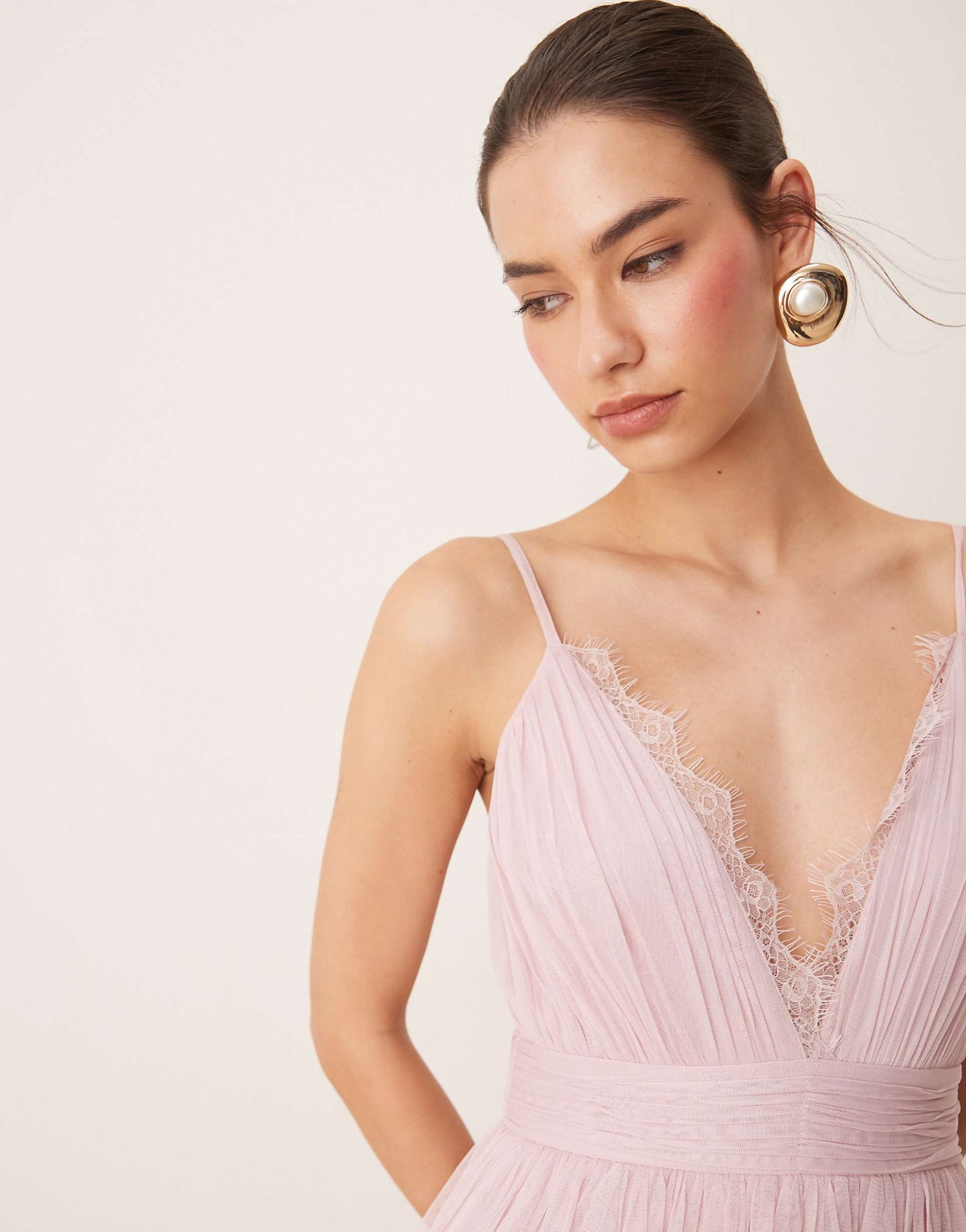 Lace Trim Cami Tulle Tiered Maxi Dress