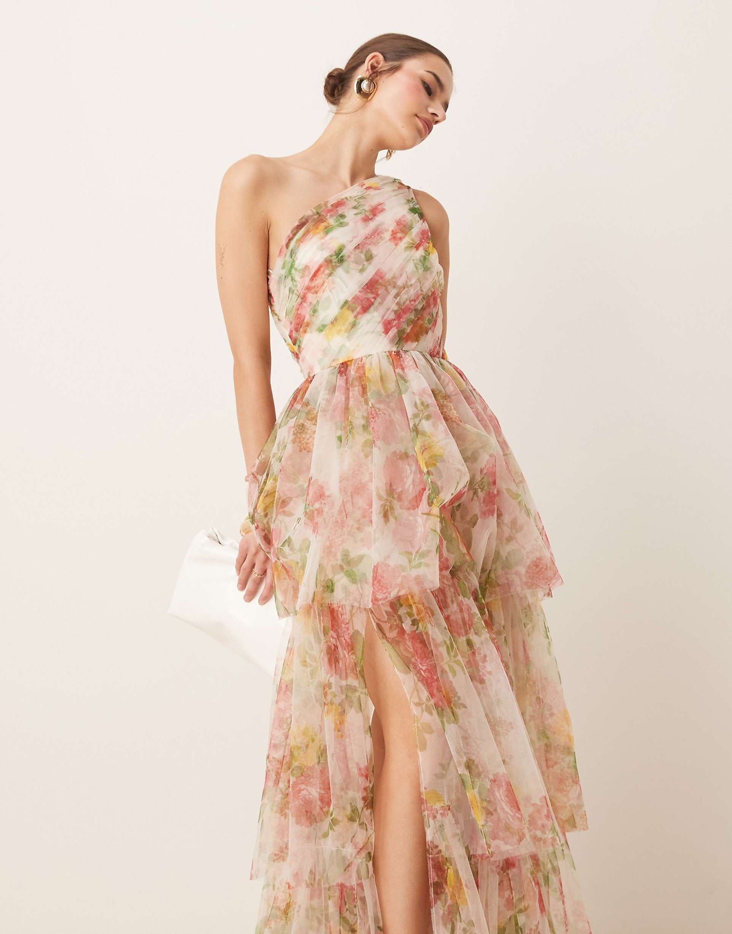 One Shoulder Tiered Tulle Maxi Dress