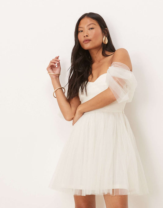 Petite Off Shoulder Tulle Mini Dress