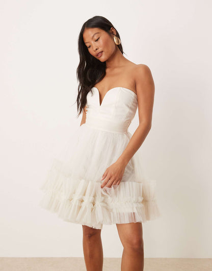 Petite Ruffle Hem Sweetheart Mini Tulle Dress