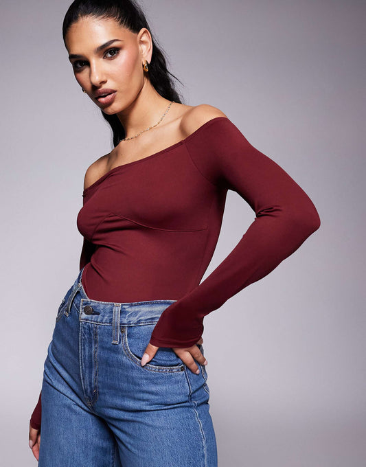 Off Shoulder Bodysuit With Under Bust Detail