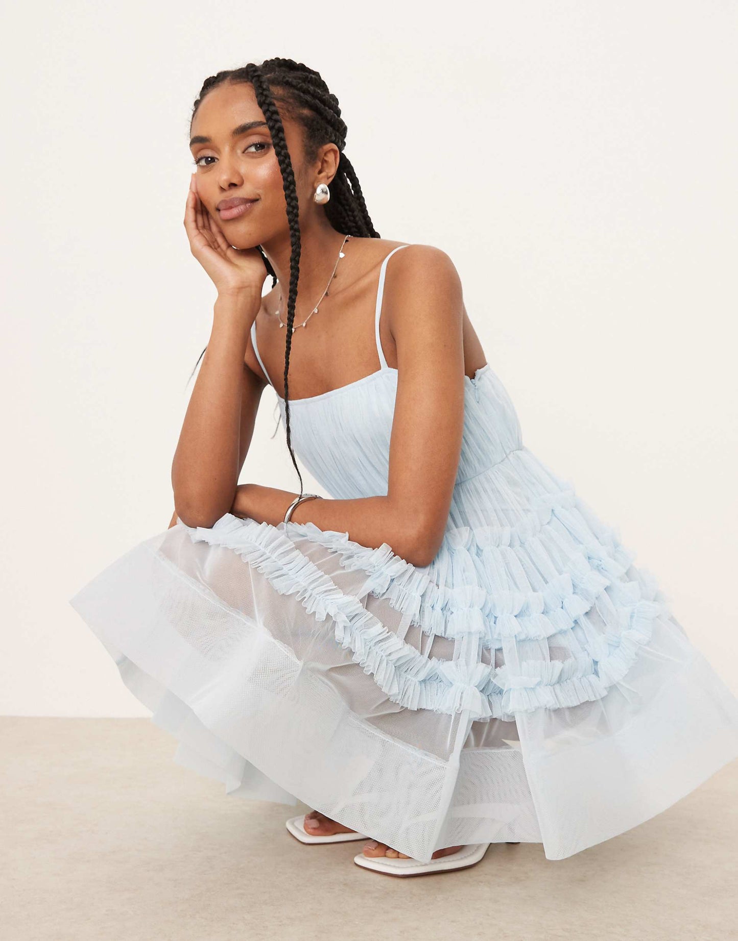 Tulle Ruffle Babydoll Bodysuit Mini Dress