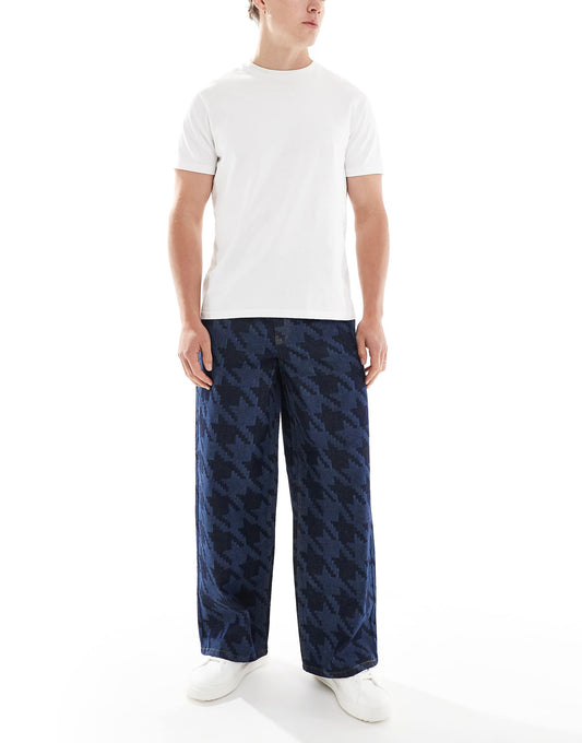 Super Baggy Jeans With Houndstooth Laser Print