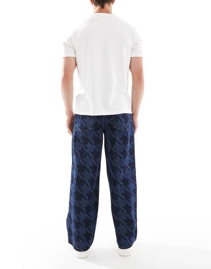 Super Baggy Jeans With Houndstooth Laser Print