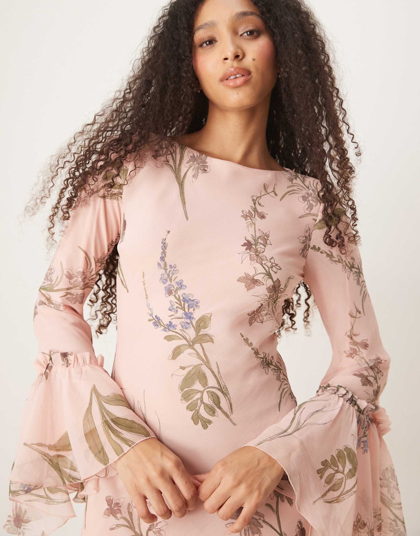 Tiered Ruffle Long Sleeve Chiffon Maxi