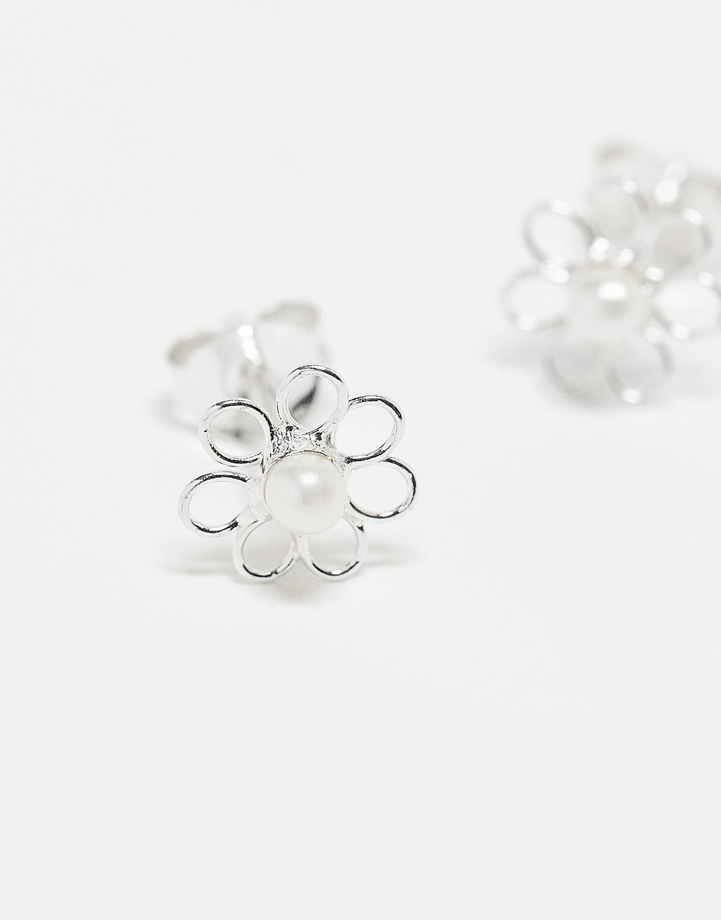 Flower Stud Earrings With Pearl Detail