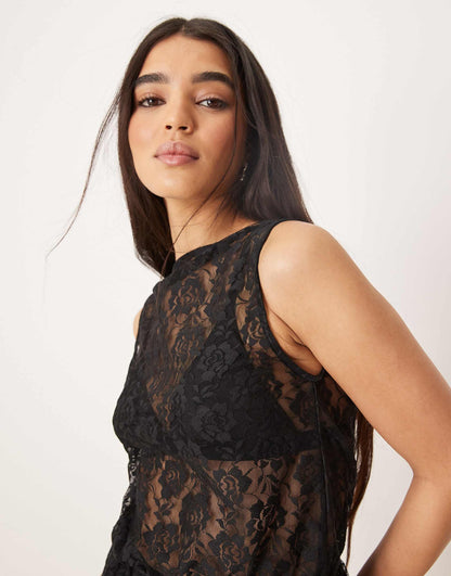 Sleeveless Sheer  Lace Peplum Top