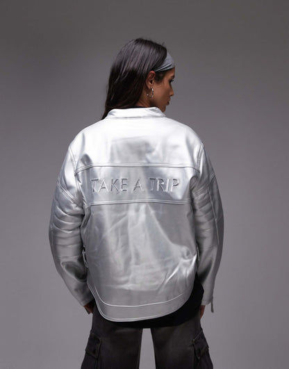 Faux Leather Racing Jacket