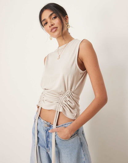 Drawstring Cupro Sleeveless Vest