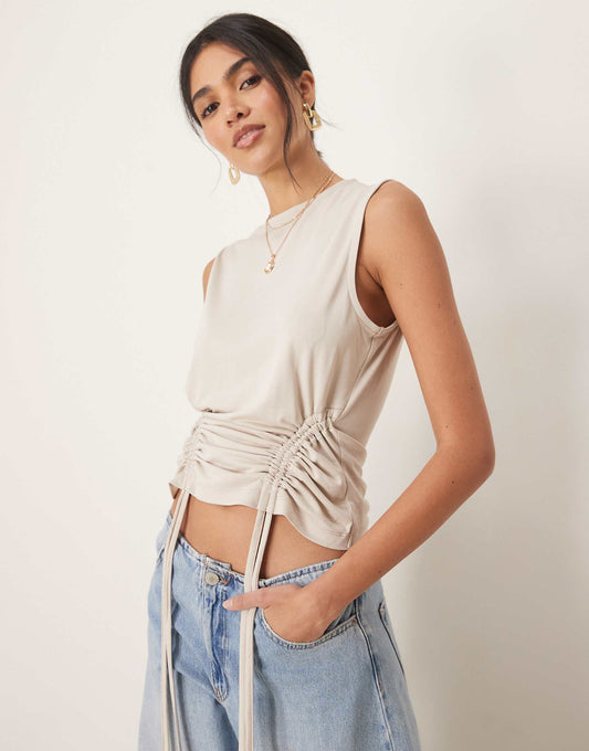 Drawstring Cupro Sleeveless Vest