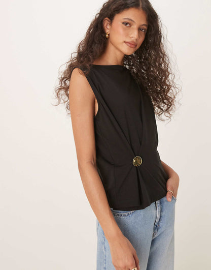 Sleeveless Top With Gold Button Detail