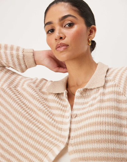 Collared Knitted Cardigan With Raglan Sleeve