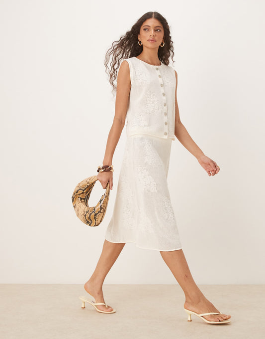 Lace Knit Awkward Length Skirt Co-Ord