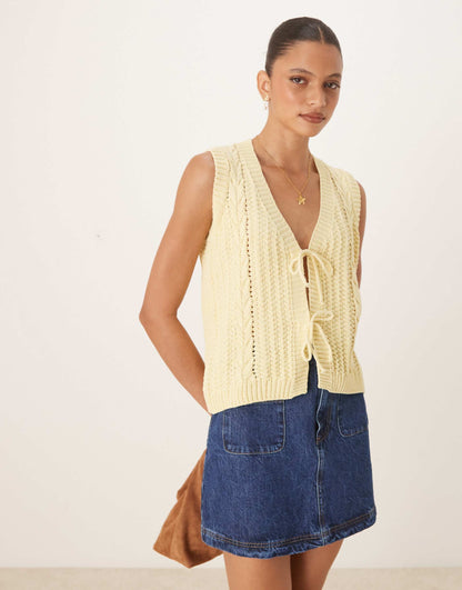 Cable Knitted Tie Front Vest