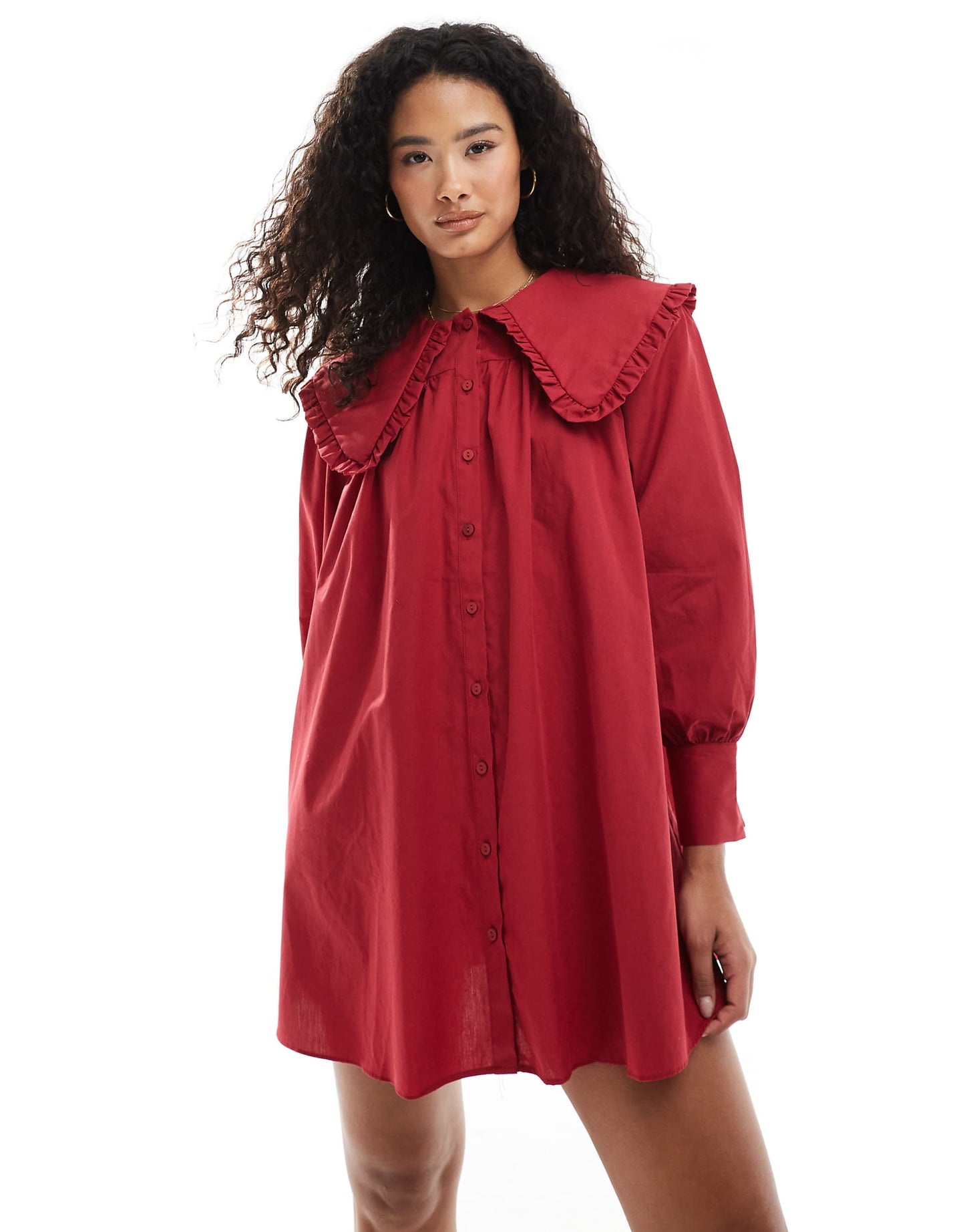 Frill Oversized Collar Poplin Smock Dress