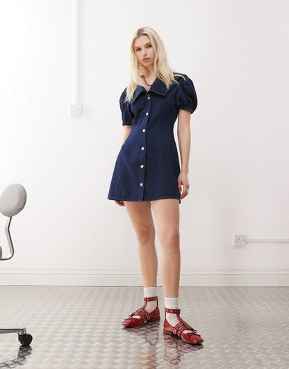 Sailor Collar Denim Mini Dress