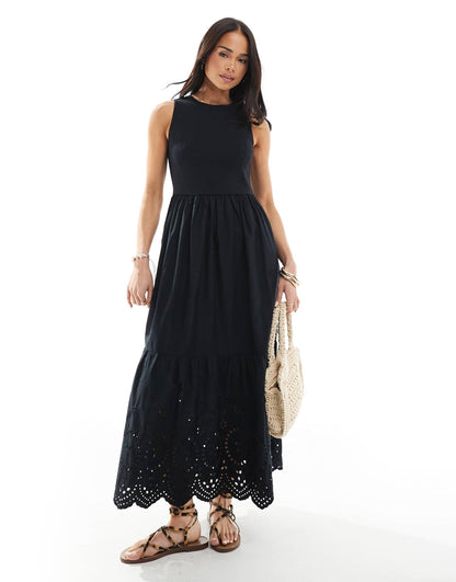 Ribbed Racer Embroidered Midi Dress