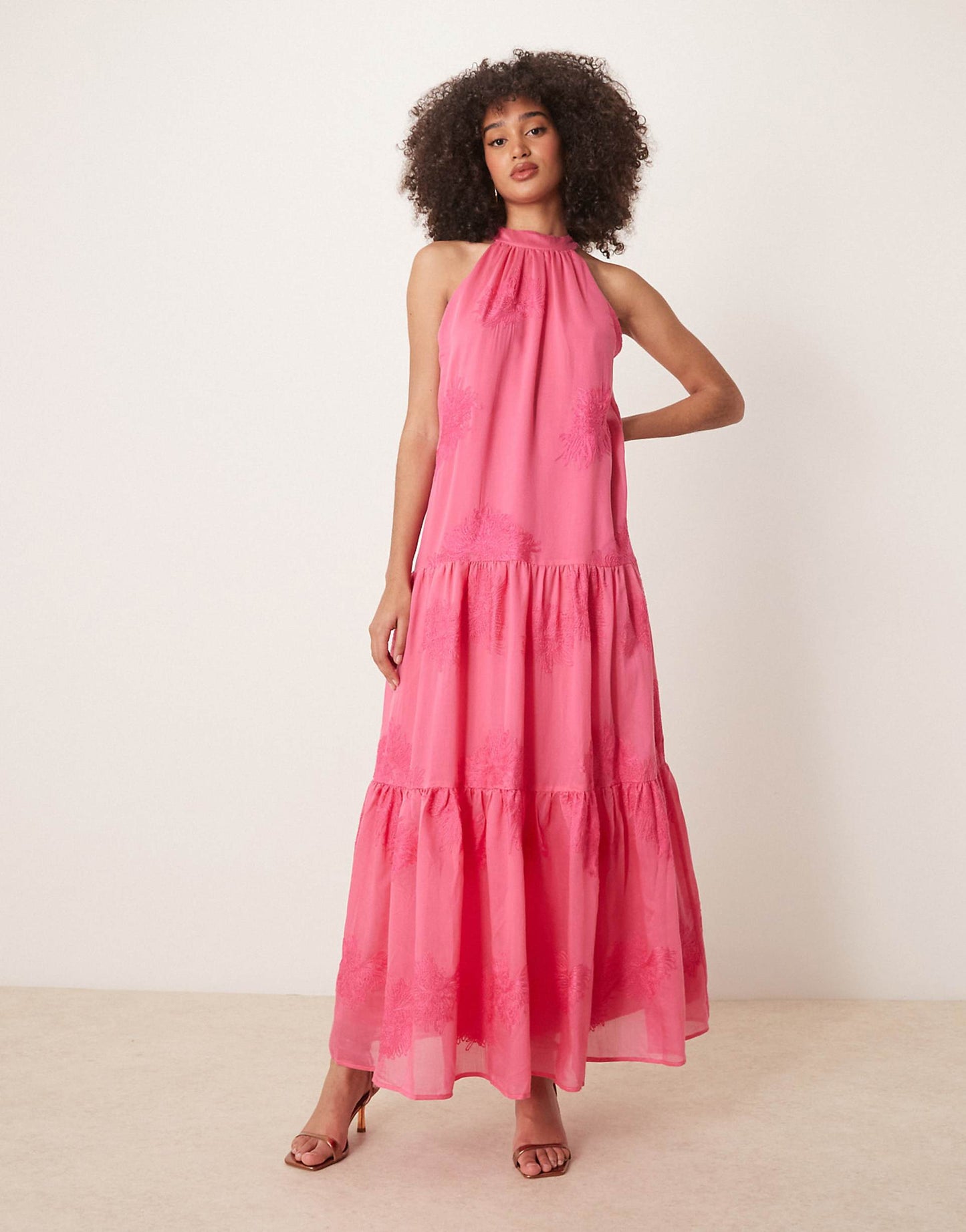 Textured Halterneck Tiered Maxi Dress