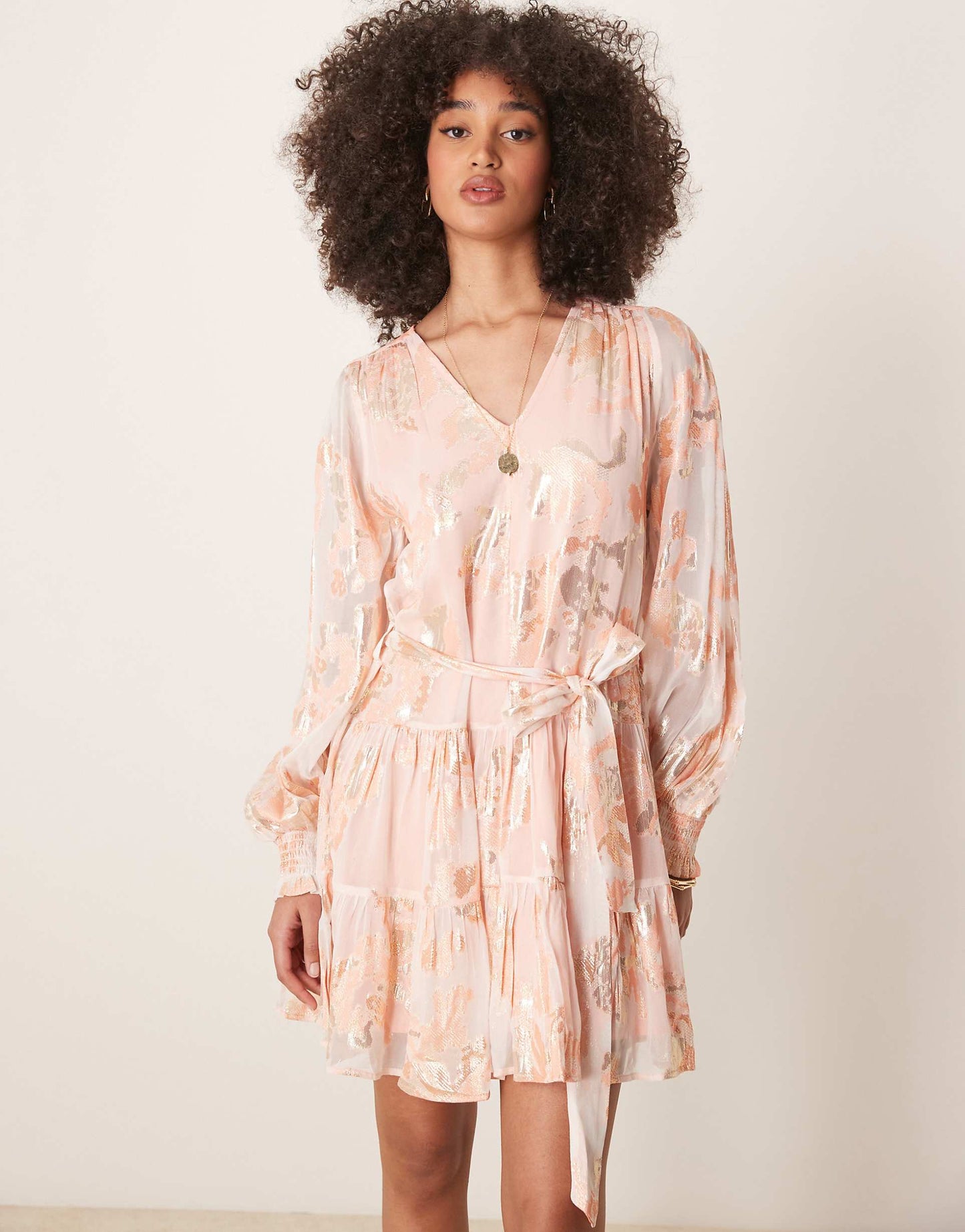Metallic Tiered Knee Length Dress