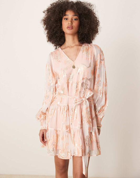 Metallic Tiered Knee Length Dress