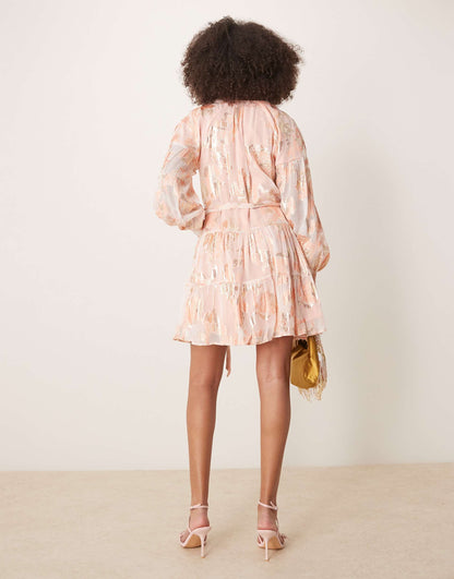 Metallic Tiered Knee Length Dress